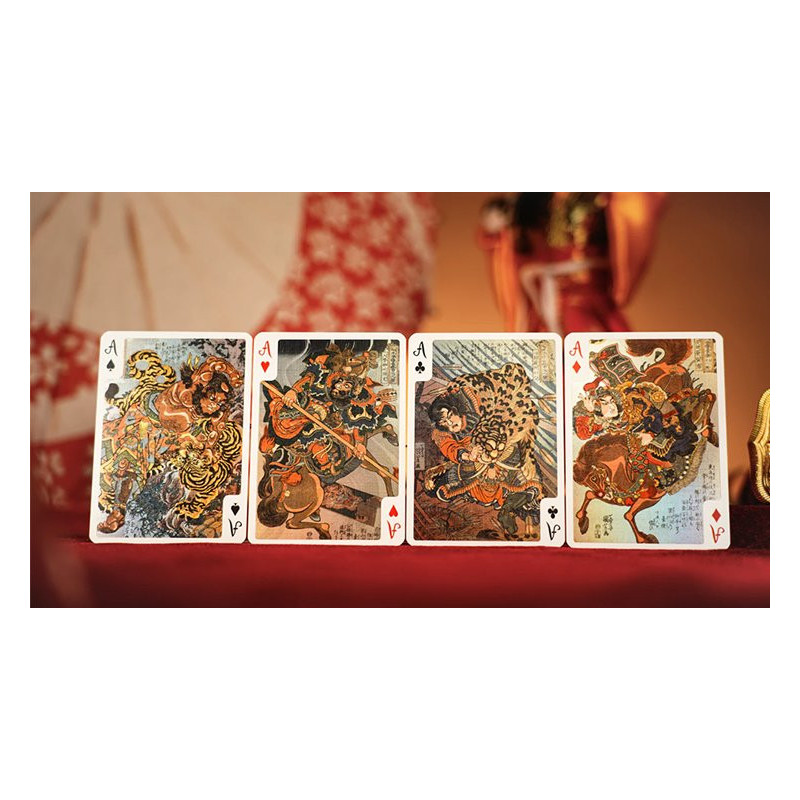 Détail des tranches dorées du jeu Kuniyoshi
