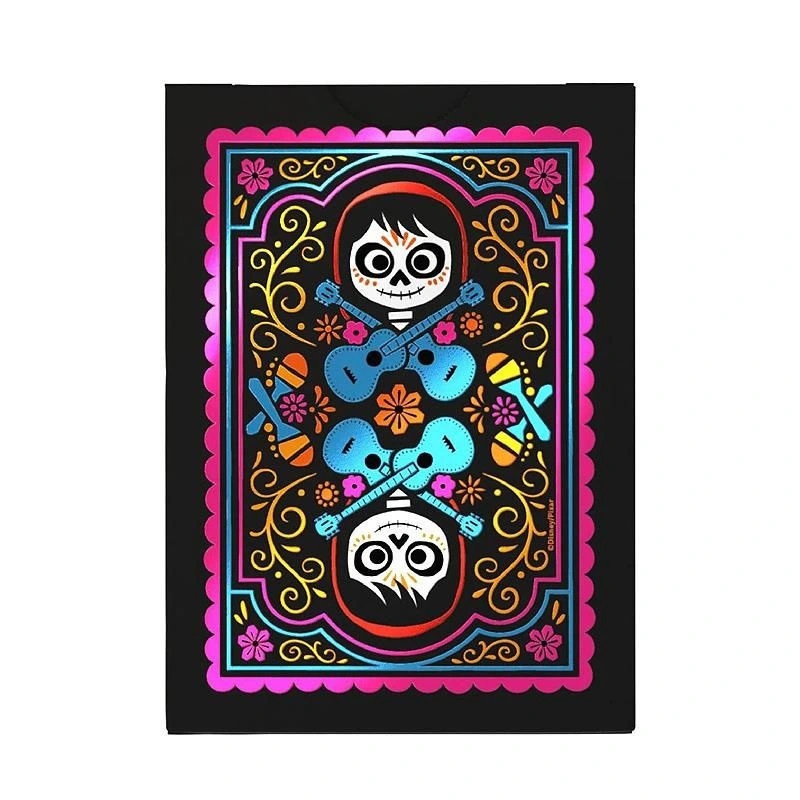 Cartes à figures illustrées Disney Coco représentant Miguel et Héctor en squelettes pour collectionneur de magie