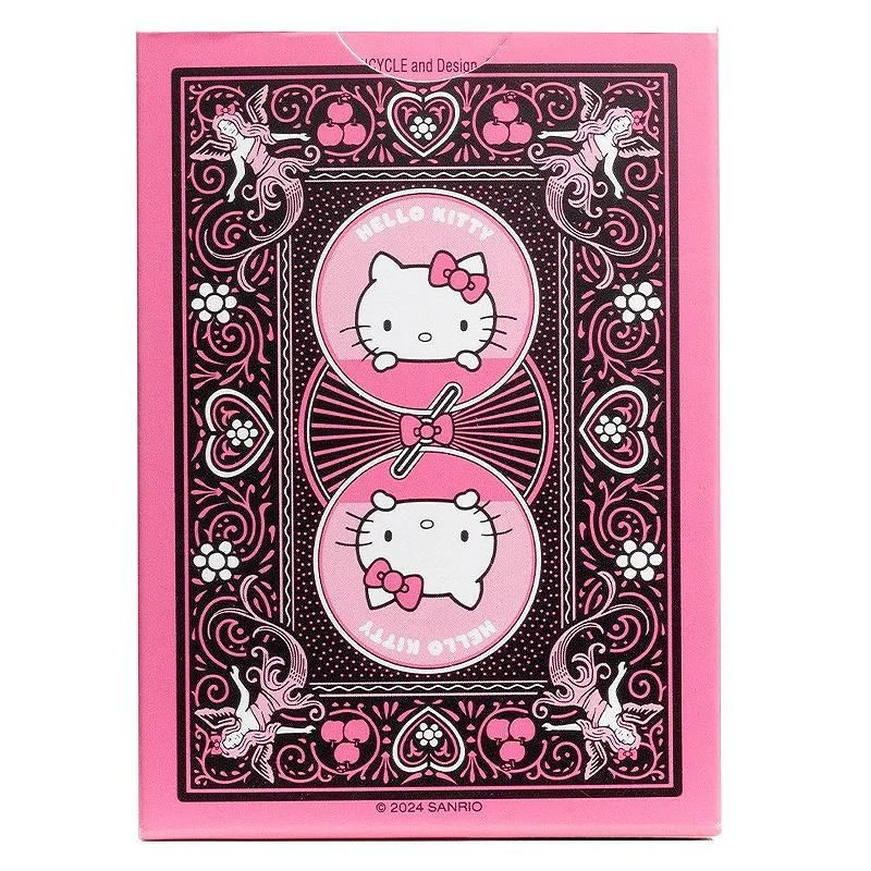 Cartes à jouer Bicycle Hello Kitty avec personnages Sanrio et motifs roses sur fond noir pour collectionneur