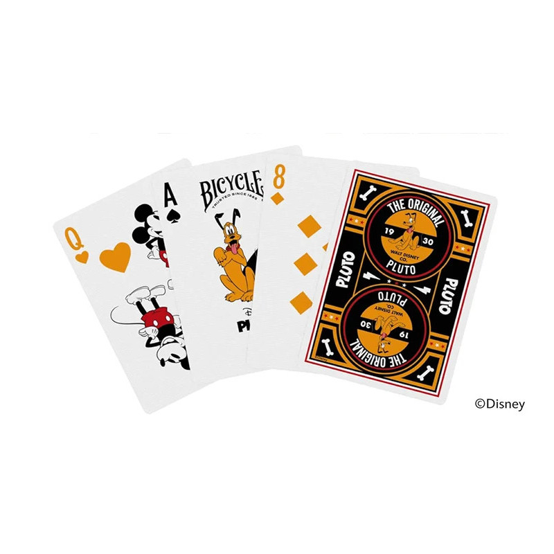 Détail des faces des cartes avec les personnages de Pluto et Mickey Mouse.