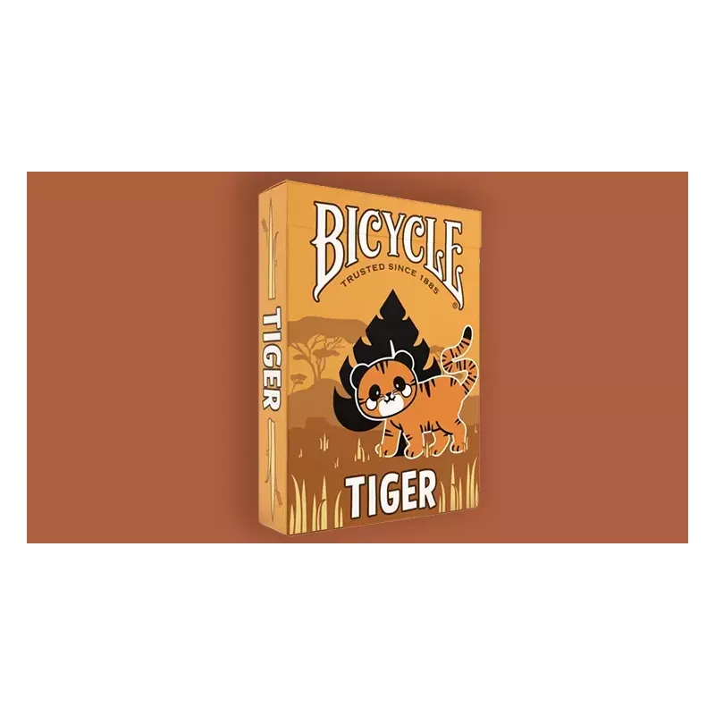 Jeu de cartes Bicycle Tiger avec illustrations de tigre mignon orange et noir.